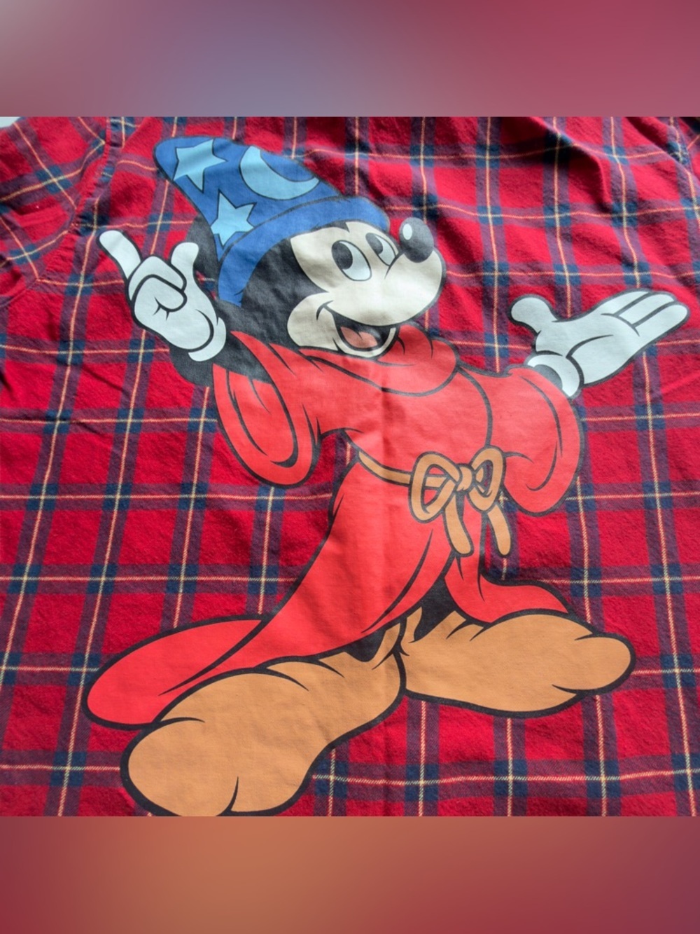 Disney Red Plaid Button-Down with Sorcerer Mickey Print - Picture 3 of 13